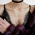 Black Velvet Choker Rhinestone Gold Chain Necklace For Women